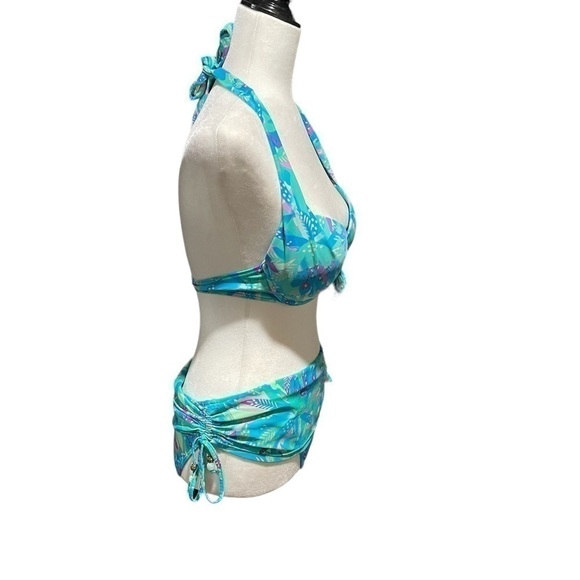 Aqua- Two piece Swimsuit- Padded Bra-Ruching on bottom - Size 10 - Turquoise - Picture 7 of 14